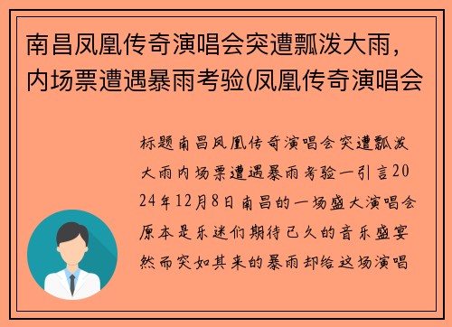 南昌凤凰传奇演唱会突遭瓢泼大雨，内场票遭遇暴雨考验(凤凰传奇演唱会现场版)
