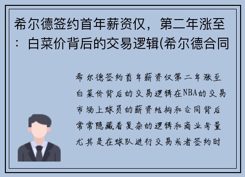 希尔德签约首年薪资仅，第二年涨至：白菜价背后的交易逻辑(希尔德合同)