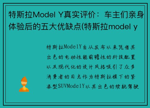 特斯拉Model Y真实评价：车主们亲身体验后的五大优缺点(特斯拉model y 优缺点)