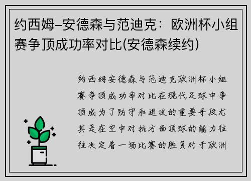 约西姆-安德森与范迪克：欧洲杯小组赛争顶成功率对比(安德森续约)