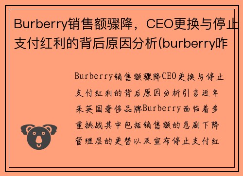 Burberry销售额骤降，CEO更换与停止支付红利的背后原因分析(burberry咋了)